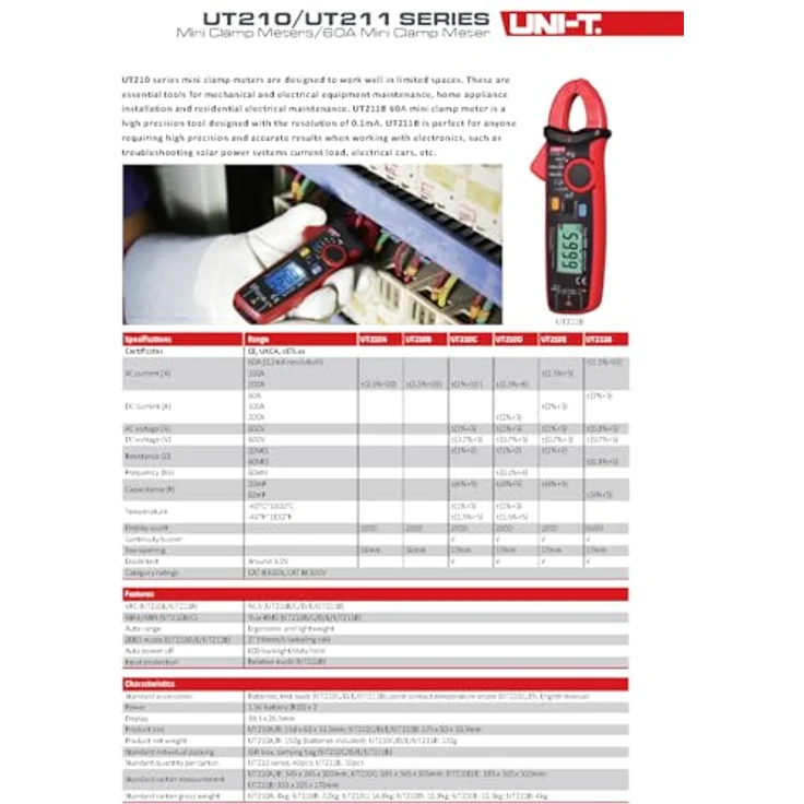 UNI-T UT210D Mini Zangenmultimeter, AC/DC Strommessgerät mit PEAK HOLD & DATA HOLD, True RMS, NCV, CAT III 600V, für Gleichstrommessung von 0,1mA bis 100A, inkl. Temperatursonde und Messleitungen – Bild 5