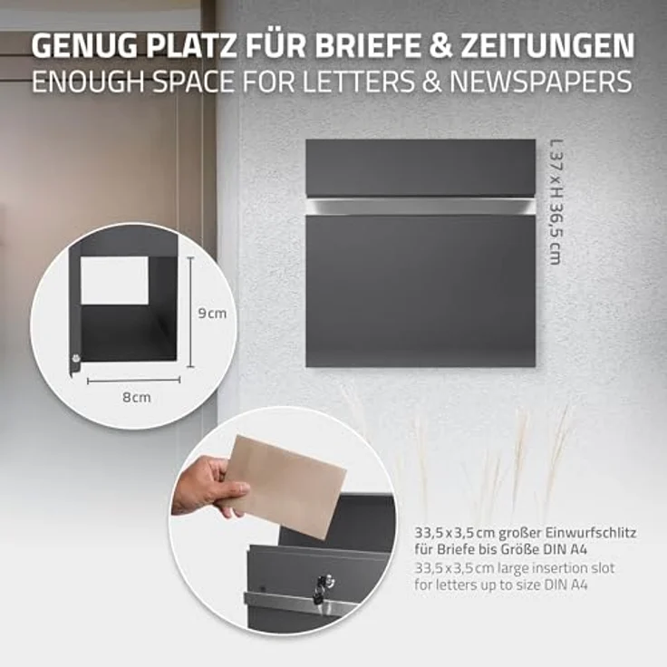 ML-DESIGN Standbriefkasten Anthrazit, Briefkastenanlage mit Zeitungsfach und Edelstahlständer, inkl. Montagematerial, 170 cm hoch – Bild 6