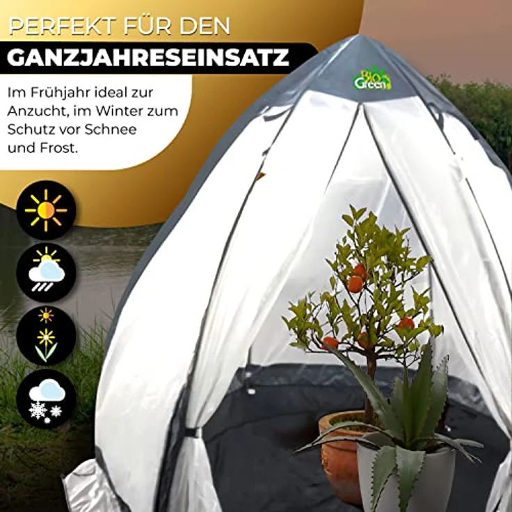 Bio Green Tropical Island Breeze XL, Überwinterungszelt aus hochwertiger RainExo-Folie mit 2 großen Belüftungsöffnungen, H 280 x Ø 340 cm – Bild 2