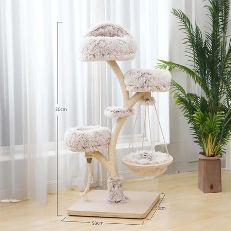 Fudajo Designer Kratzbaum in Zweigdesign 130 cm hoch, Katzenkratzbaum mit Plüsch und Sisal, Kletterbaum für Katzen, Katzenbaum mit Hängeliege - Preisvergleich – Bild 4
