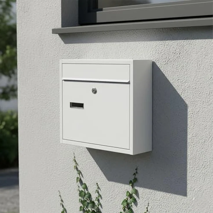 relaxdays Briefkasten mit Namensschild, weiß, wetterfest aus pulverbeschichtetem Metall, breiter Einwurfschlitz für DIN-C4-Post – Bild 3