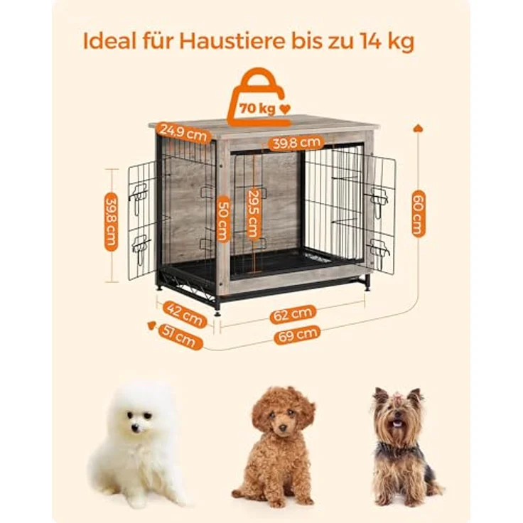 Feandrea Hundekäfig Möbel, Beistelltisch, Hundebox, Moderne Hundehütte Indoor für Hunde bis zu 14 kg, hochbelastbar, Greige PFC001G01 – Bild 5