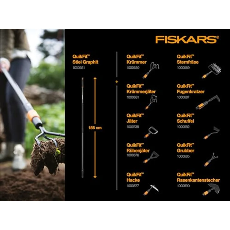Fiskars Unkraut-Jäter, Werkzeugkopf, Länge: 25 cm, Breite: 15,5 cm, Stahlklinge, Schwarz-Orange, QuikFit, 1000738 – Bild 3