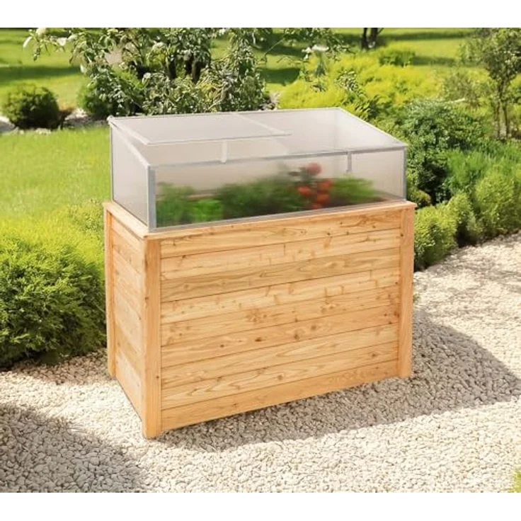 WESTMANN Hochbeet mit Frühbeetaufsatz Klassik Plus 130 | Lärchenholz FSC-Zertifiziert | Aluminiumrahmen | Natur/Silber | 130x65x100cm – Bild 5