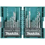 Makita B-44884, 21-teiliges Sortiment an metrischen Bohrern, inkl. Metall-, Holz- und Steinhammerbohrer, 3–8 mm