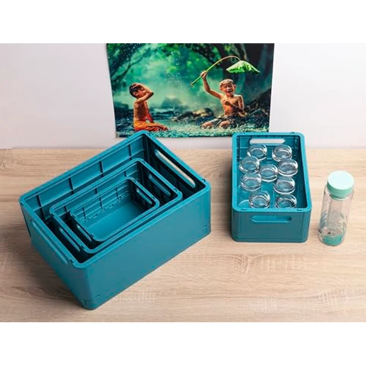 Exacompta Smartcase Faltbare Aufbewahrungsboxen, 4 Stück, stapelbar, 18,8x13,8x9,5cm, blau, umweltfreundlich – Bild 5