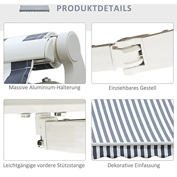 Markise Gelenkarmmarkise Sonnenschutz Grau+Weiß 2,95x2,5m - grau-weiß - Outsunny – Bild 5