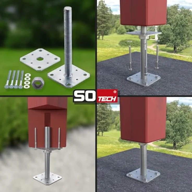 SOTECH Pfostenträger M24, 6er Set, 80 x 80 x 250 mm, Stahl verzinkt, höhenverstellbar, witterungsbeständig – Bild 3