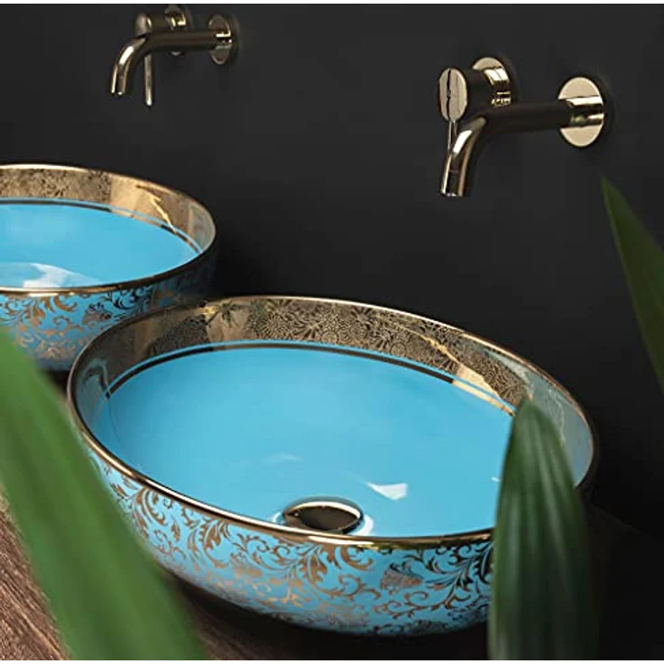 wohnwerk.idee Aufsatzwaschbecken Waschbecken Schwarz Weiß Türkis Gold Orientalisch Margot – Bild 5