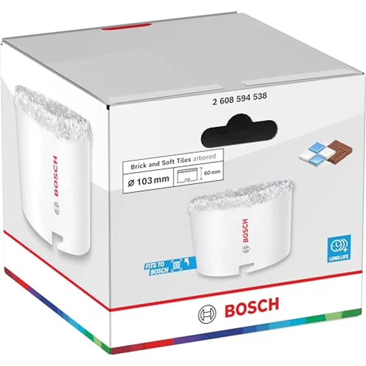 Bosch Lochsäge für Ziegelstein und weiche Fliesen, Ø 103 mm mit Adapter, langlebig und sechskantschaftkompatibel, Professional Zubehör Bohrmaschine – Bild 2