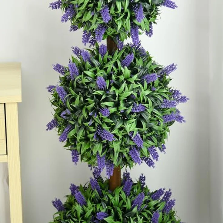 HOMCOM Kunst-Lavendelbaum, 110 cm groß, UV-beständig, Kunstpflanze im Zementtopf für Innen- und Außenbereich, 2er Set – Bild 8