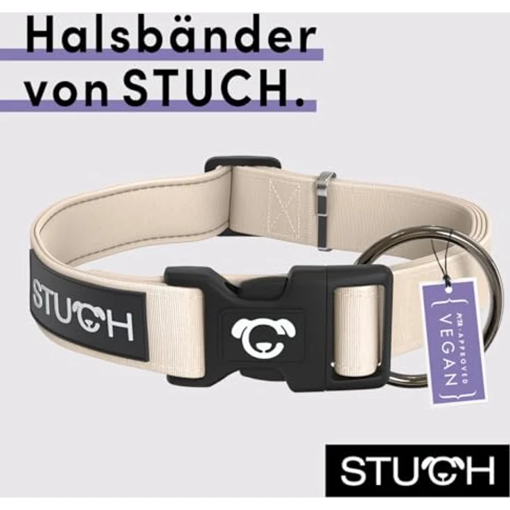STUCH Hundehalsband - verstellbares und gepolstertes Nylon Hunde Halsband - Beige, Größe S (1,5cm x 28-45cm) – Bild 2