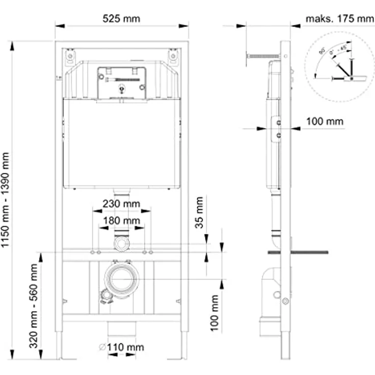 Belvit Wand Hänge WC Abgang Wand + Deckel + Vorwandelement + Schallschutz + Betätigungsplatte Komplettset, Hochwertige Sanitärkeramik, Tiefspülaufbau – Bild 5