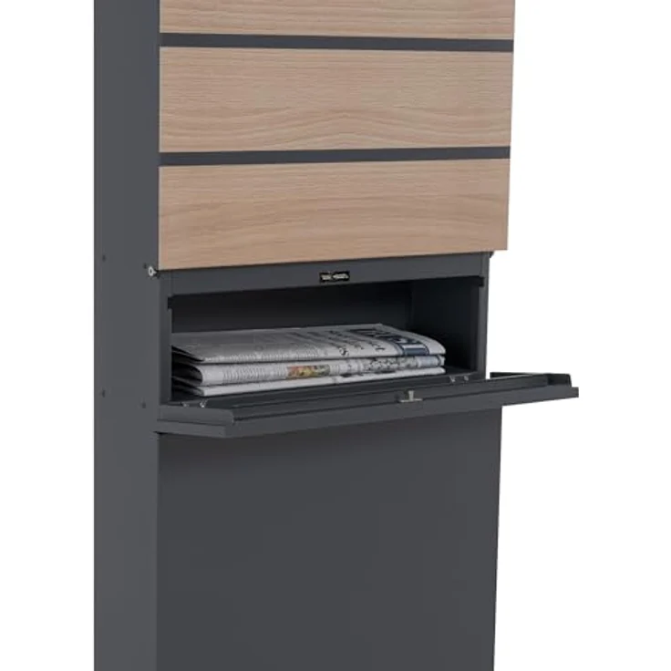Zelsius Briefkasten mit Zeitungsfach | Postbox in Anthrazit (RAL7016) mit Holzoptik (Buche) | Standbriefkasten mit 2 Schlüsseln – Bild 5