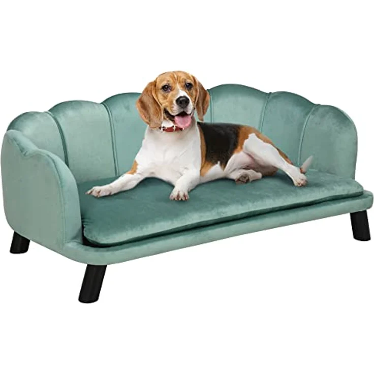 PawHut Hundesofa mit Rückenlehne Haustiersofa mit Holzbeinen Hundebett Weichem Bezug, Katzensofa Grün 98,5x60,5x35,5 cm – Bild 1