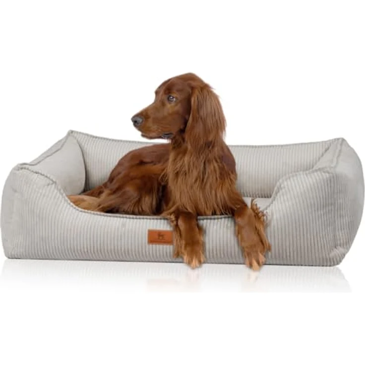 Knuffelwuff orthopädisches Hundebett aus Cord mit Handwebcharakter Nunavut M-L 85 x 63cm Hellgrau - Abnehmbarer Bezug - waschbar - für große, mittelgroße und kleine Hunde – Bild 1