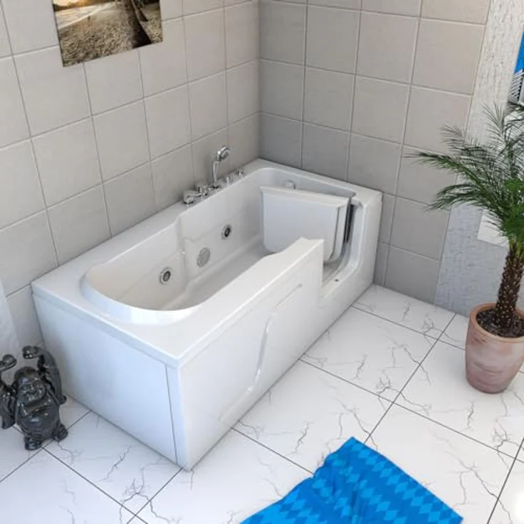 AcquaVapore Whirlpool-Badewanne Seniorenwanne mit Tür S17-WP-L-ALL 150x75cm, (1-tlg) - Hochwertiger Sanitär-Acryl, 5 Massage-Düsen, Tür mit Sicherheitsverschluss. – Bild 3