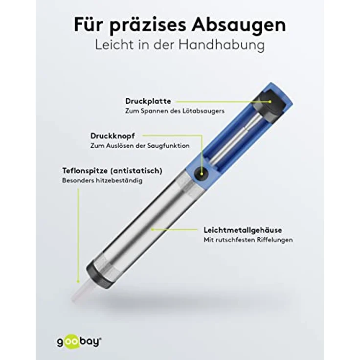 Goobay 51200 Entlötpumpe Leichtmetallgehäuse mit Teflonspitze und hoher Saugleistung – Bild 3