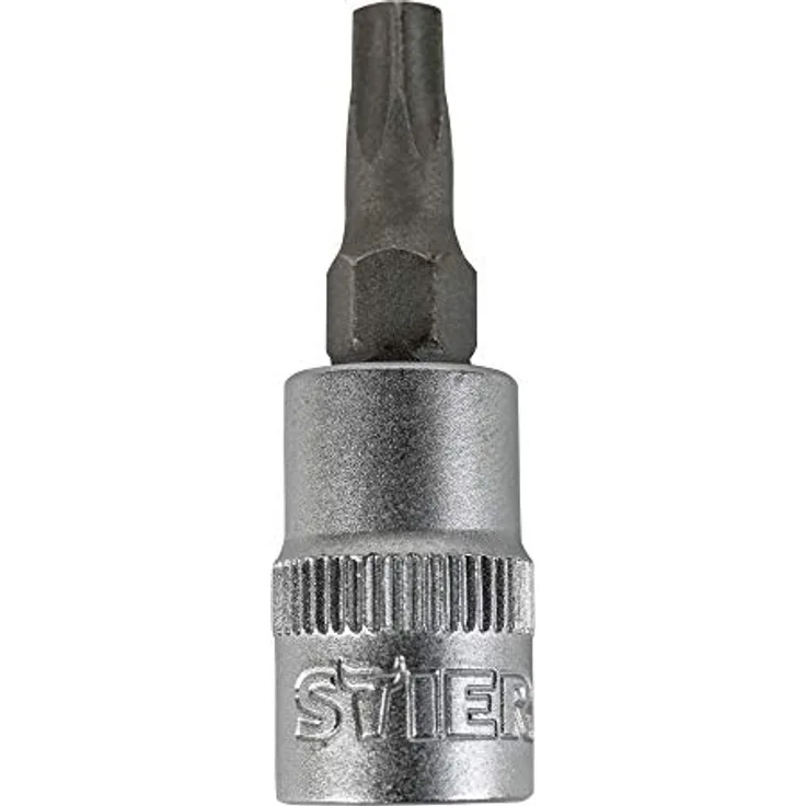 STIER Torx-Bit-Steckschlüsseleinsatz 1/4" mit Bohrung, TX 25 aus Chrom-Vanadiun-Stahl, matte Ausführung