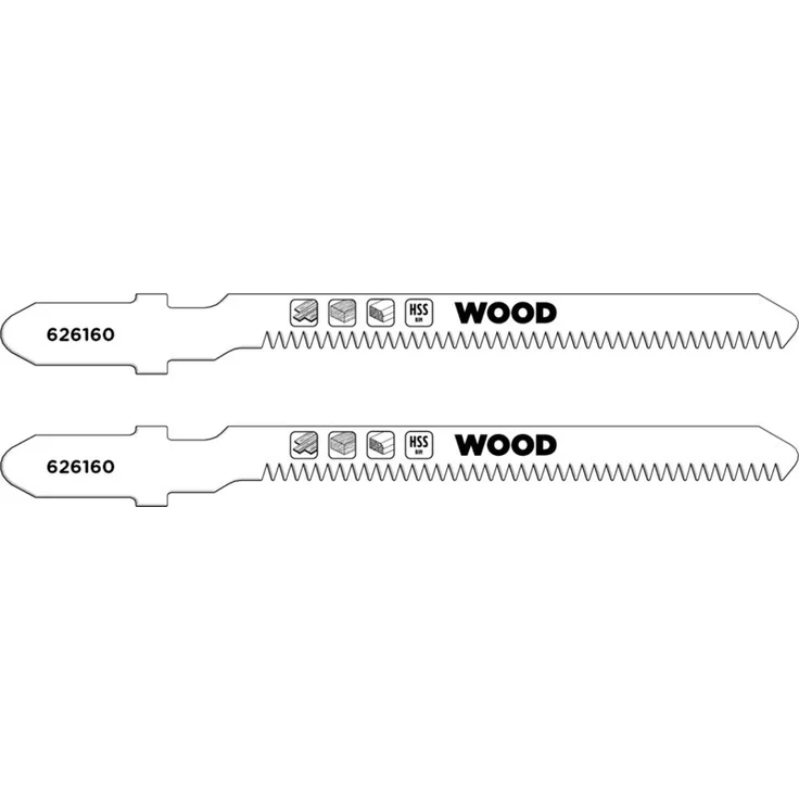 KWB Stichsägeblätter Laminat, 2er Set für Kurvenschnitte, Bi-Metall mit gehärteten Zähnen, T-Schaft
