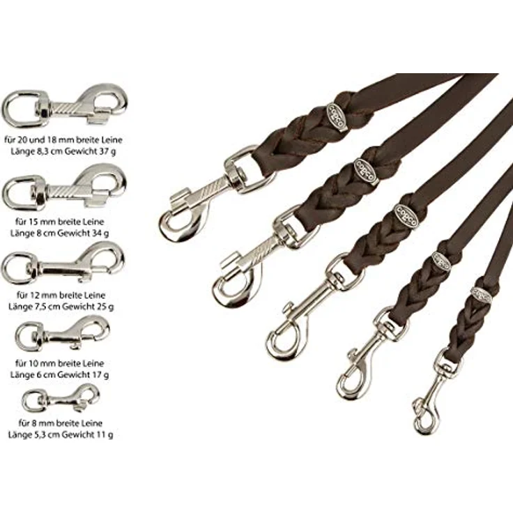 CopcoPet - Fettlederleine 1 m x 10 mm, Braun, Hunde-Leine aus Leder mit verchromtem Karabiner, geflochtene Hunde-Führleine Leder – Bild 4