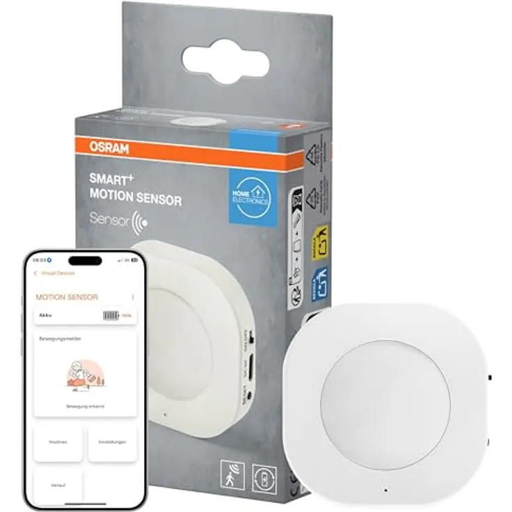 Osram Smart+ Bewegungsmelder, WiFi Sensor für Innen- und Außenbereich, weiß, Bewegungserkennung bis 5 m, wiederaufladbarer Akku, kompatibel mit Amazon Alexa und Google Home