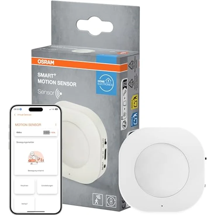 Osram Smart+ Bewegungsmelder, WiFi Sensor für Innen- und Außenbereich, weiß, Bewegungserkennung bis 5 m, wiederaufladbarer Akku, kompatibel mit Amazon Alexa und Google Home – Bild 1