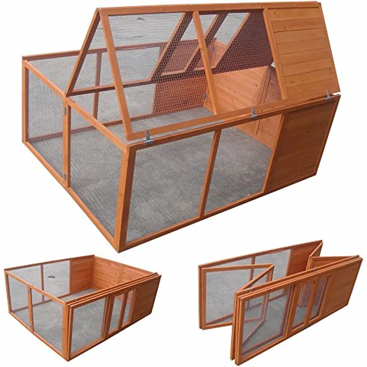 Melko Kleintierstall Klappbarer Hasenstall Freilaufgehege ca. 160 x 119 x 60 cm, aus Holz, braun