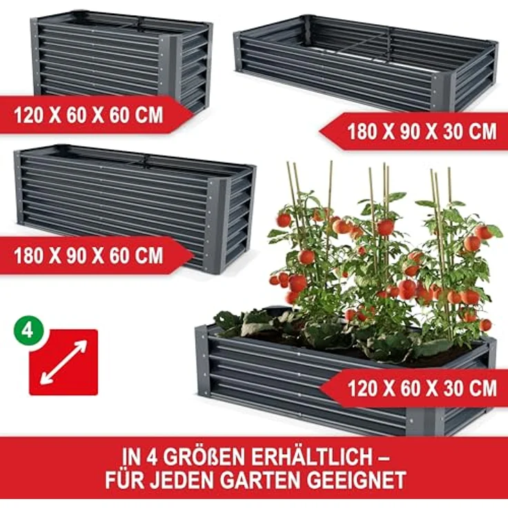 Onbest Metall Hochbeet XXL, stabiler Kräutergarten aus Stahl, wetterfest & pflegeleicht, ideal für Garten, Terrasse/Balkon, anthrazit, 120x60x30cm – Bild 3