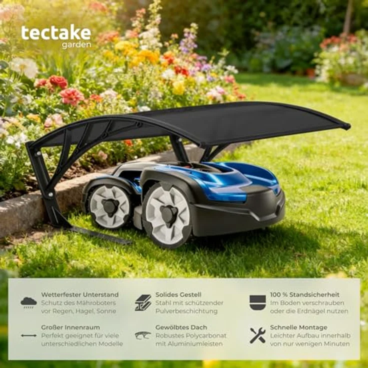tectake Mähroboter-Garage Domus, 81 x 100 x 48 cm, mit UV-beständigem Polycarbonat-Dach und 4 Erdnägeln – Bild 2