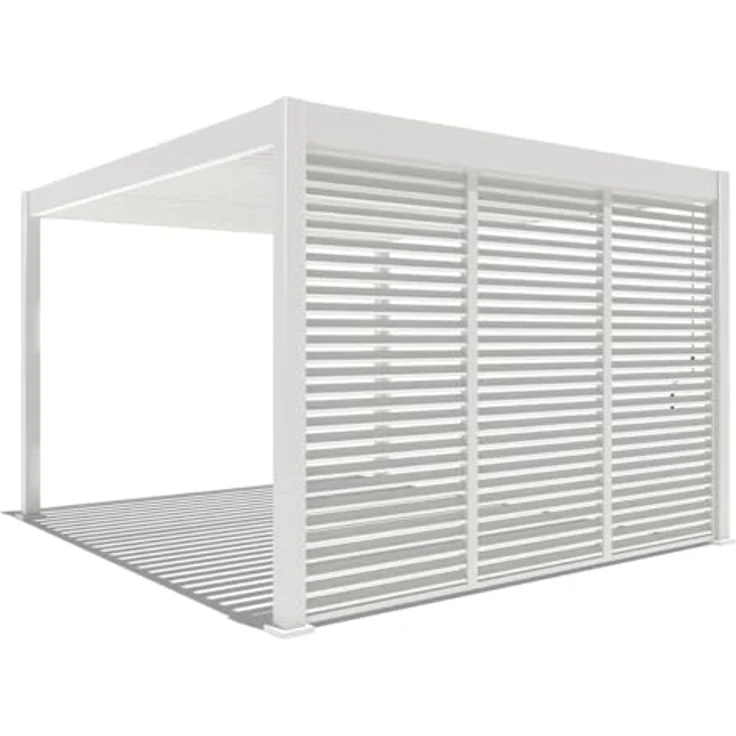 Weide Horizontale Lamellenwand aus Aluminium, Pavillonseitenteil für Pergola, 93 cm, Weiß – Bild 5