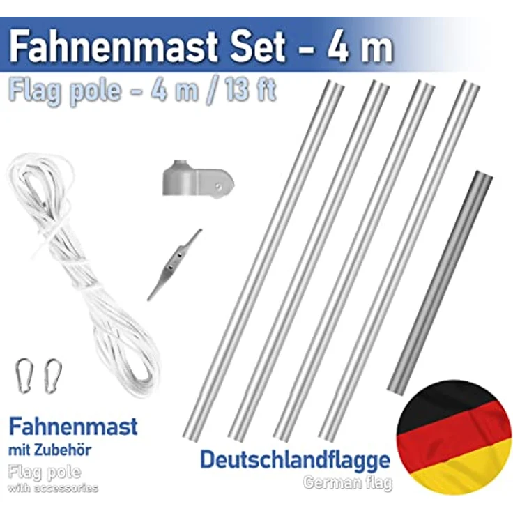 Fahnenmast inklusive Flagge 150 x 90 cm und Bodenhülse - Flaggenmast mit Fahne – Bild 4