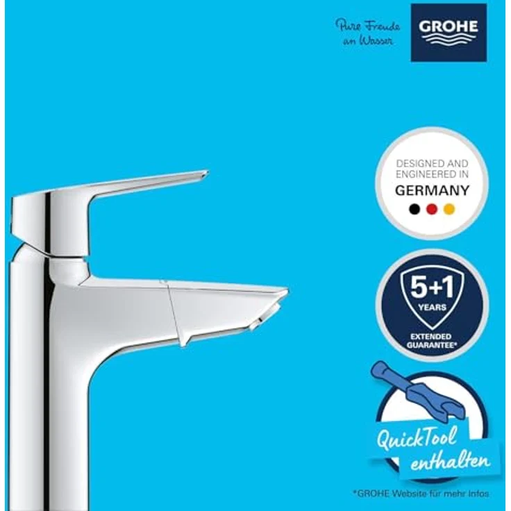 Grohe QuickFix Start Waschtischarmatur, ein Loch, herausziehbarer Auslauf, Metallhebel, Chromoberfläche, EcoJoy 5,7 l/min – Bild 3