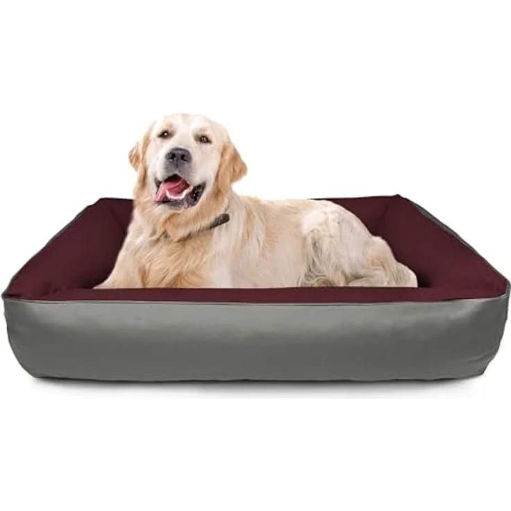 BedDog 2in1 Hundebett MAX QUATTRO, großes Hundekörbchen aus Cordura, waschbares Hundebett mit Rand, Hundesofa für drinnen, draußen, XXL, CHERRY-Rock, bordeaux-grau – Bild 4