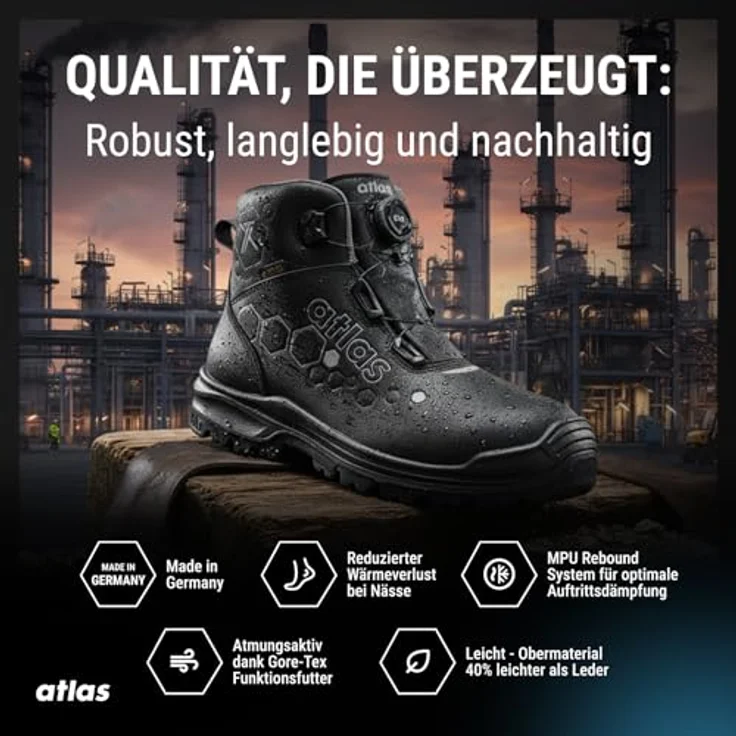 ATLAS Sicherheitsstiefel XT 550 BOA GTX S3 SRC Gr. 44 W.10, knöchelhoch, metallfreie Durchtritthemmung, Gore-Tex, schwarz/anthrazit – Bild 6