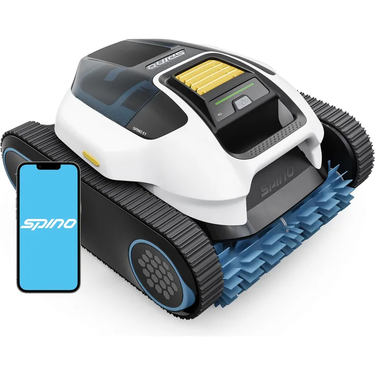 Mammotion Spino E1, Kabelloser Poolroboter mit 6000 mAh Akku, 210 Min Laufzeit, App-Steuerung, SmartArc Routenplanung für Boden, Wand und Wasserlinie, geeignet für Pools bis 150 m²