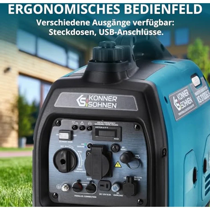 Könner & Söhnen LPG/Benzin-Inverter-Generator KS 3100iG S, 3100 W Höchstleistung, schallgedämmtes Gehäuse, 2 USB-Anschlüsse, ECO-Modus, Kupferwicklungen – Bild 6