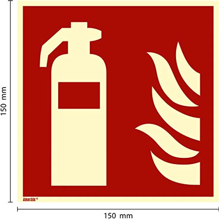 Feuerlöscher, Folie langnachleuchtend, 150 x 150 mm gemäß ISO 7010 F001, Brandschutzzeichen Aufkleber, 15 x 15 cm – Bild 2