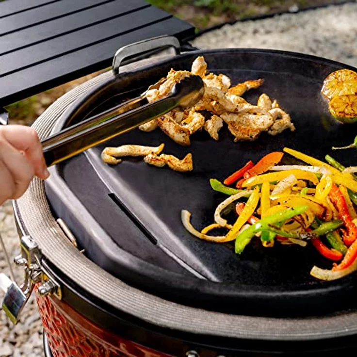 Kamado Joe Karbonstahl-Grillplatte für Big Joe Grills, Antihaftbeschichtet mit Edelstahlgriffen und Fettablauf – Bild 3