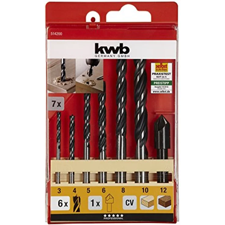 kwb CV Holzbohrer-Set – Holz-Spiralbohrer für Hartholz und Weichholz, 7-teilig inkl. 90-Grad Senker – Bild 2