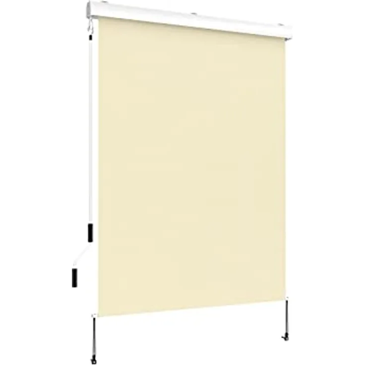 Grindi - Senkrechtmarkise Außenrollo Balkonrollo, Sonnenschutz und Sichtschutz, Handkurbelmechanismus, mit Kurbel Markisenkasten, für Balkon, Terrasse, Garten - 160x250 - Solano II, beige