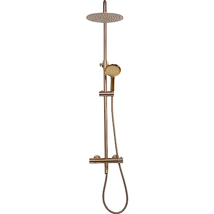 wohnwerk.idee Duschsystem Dusche mit Thermostat Lungo Gold Matt Gebürstet, langlebig und korrosionsbeständig – Bild 3