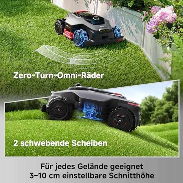 MOVA LiDAX Ultra 1000 AWD Mähroboter, 1000 m², Allradantrieb, 3D-LiDAR & AI-Dual-Vision, ohne Begrenzungskabel, für bis zu 80% Neigung – Bild 8
