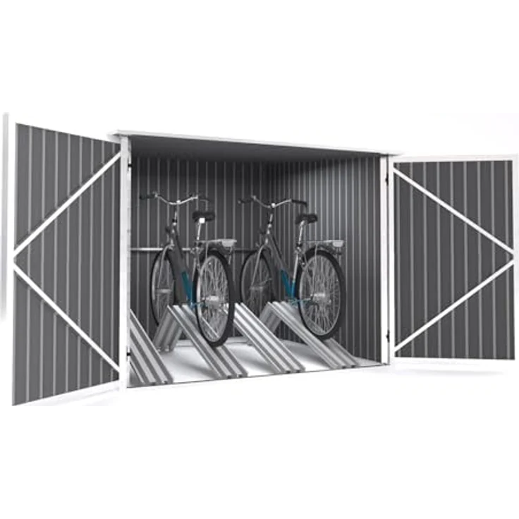 HATTORO Fahrrad-Garage für 4 Fahrräder, abschließbare Fahrrad-Box aus feuerverzinktem Stahl, dunkelgrau, 3,5 m² Fläche – Bild 6