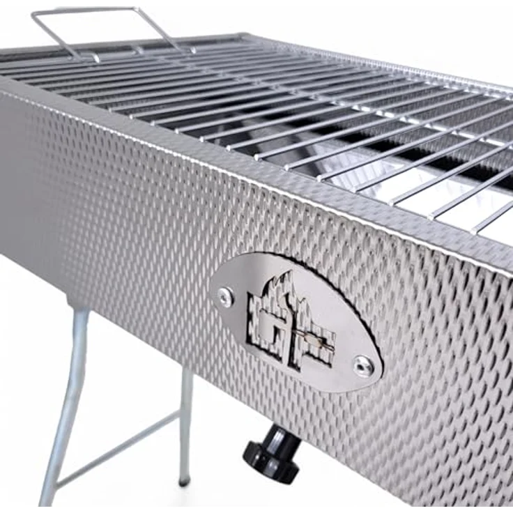 Grillpeter Holzkohlegrill Mangal Taschkent Schaschlikgrill Edelstahl rostfrei, Multifunktional, für Schaschlik, Holzfällersteaks, Hähnchen, Fisch und Gemüse, zusammenklappbare Beine, 57x28cm, für bis zu 15 Spieße geeignet, rostfrei, in Edelstahl – Bild 5