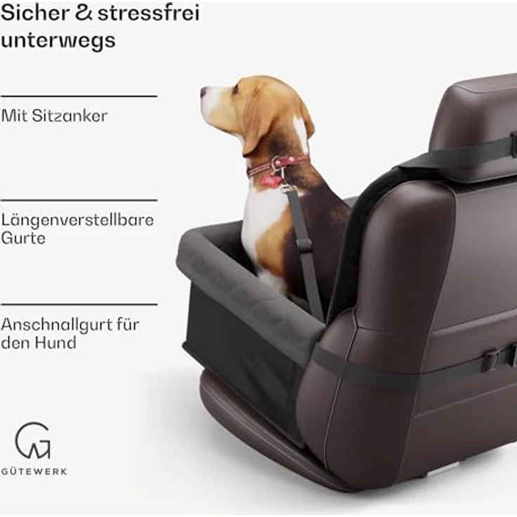 Gütewerk Hunde Autositz - Mittlerer und Kleiner Hundesitz für Vordersitz - Stabiles, faltbares Zubehör mit Sicherheitsleine -wasserdicht, Auto Haustiersitz, Leicht, Bequem, Haustierpflege. Schwarz – Bild 4