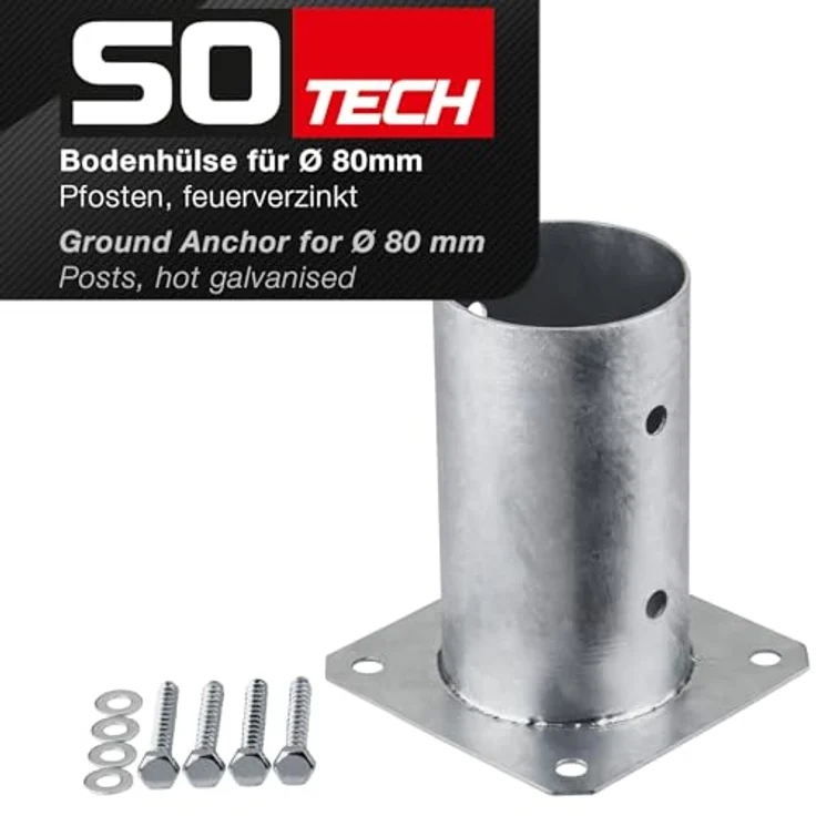 SO-TECH® Pfostenträger für Rundholz, zum Aufschrauben, feuerverzinkter Stahl, Höhe 152 mm, Durchmesser 80 mm, inkl. 4 Schrauben – Bild 2