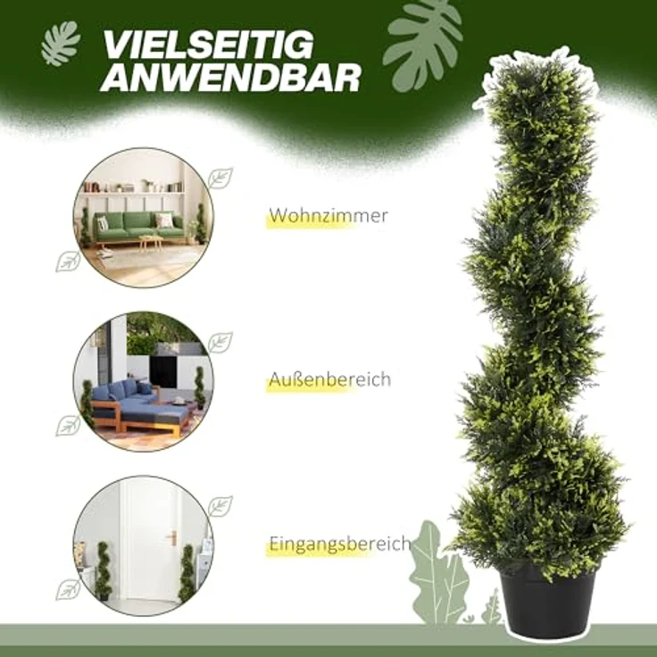 Outsunny 2er Set künstliche Zedernbaum groß 90 cm Kunstpflanze, Plastik künstliche Pflanzen Zeder im Topf, Spiralpflanze wie echt für Wohnzimmer Schlafzimmer Büro Garten Moderne Dekoration, Schwarz – Bild 3