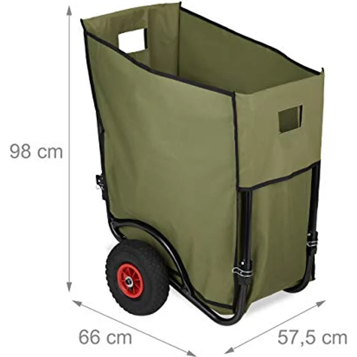 Relaxdays Laubwagen, großer Gartentrolley, klappbare Laubkarre für den Garten, 2 Luftreifen, Laubsack 160 Liter, grün – Bild 4