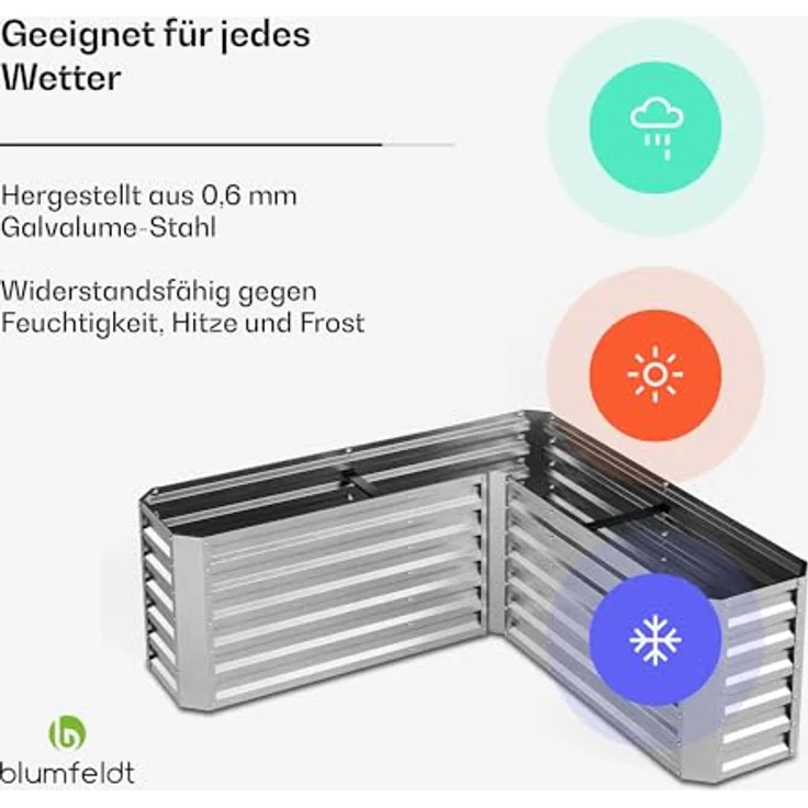 Blumfeldt Hochbeet High Grow Hochbeet L-Form (Set), 742 Liter Kapazität, Stahl, Garten, 160 x 160 cm, grau – Bild 2